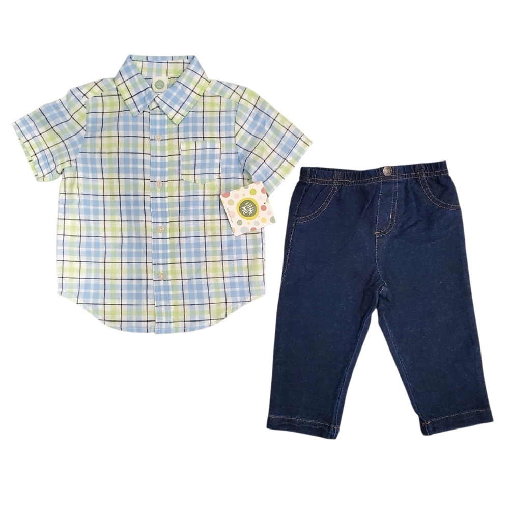 Little Me Baby Boys Plaid Button Front Shirt and Pants Set Size 12M